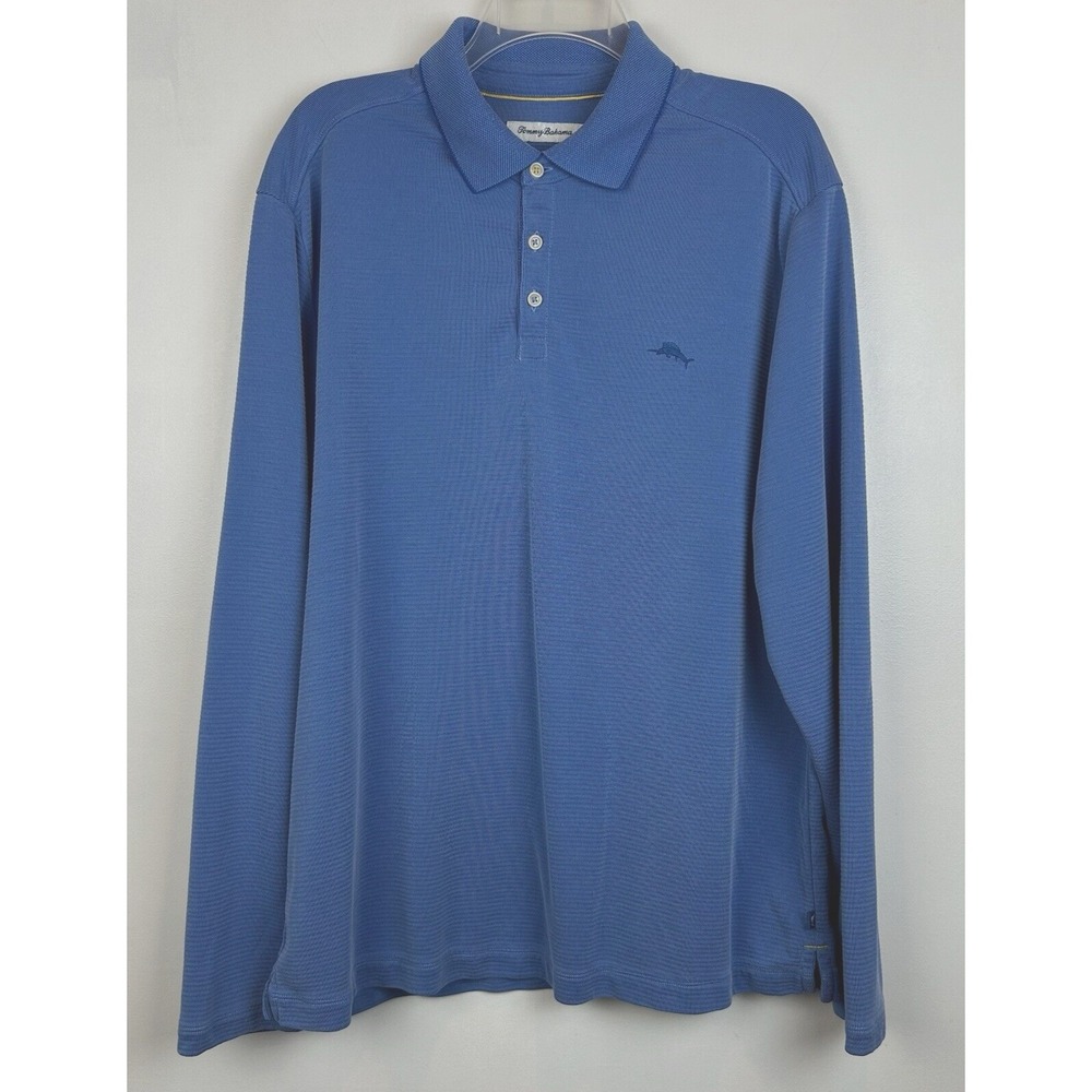 Tommy Bahama Long Sleeve Polo Shirt Mens XL Blue Island Zone Pique Knit Collar